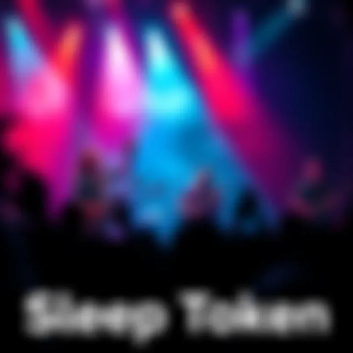 Members of Sleep Token performing on stage with dramatic lighting, creating a captivating atmosphere for fans.