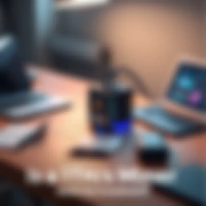 Small cryptocurrency miner on a desk A compact 1TH/s cryptocurrency miner placed on a wooden desk with a laptop and notes nearby