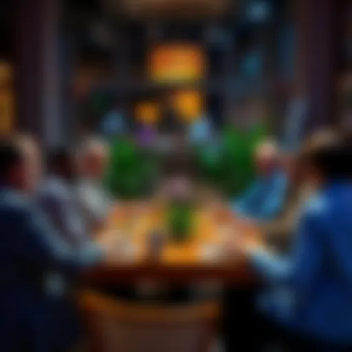 Group of people sitting together at a dinner table discussing ideas and networking in a relaxed setting