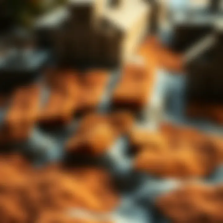 A close-up view of smaller brown patches in a game texture, contrasting with larger house patches