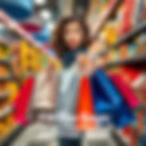 A person holding shopping bags filled with various items in a store, showcasing smart shopping strategies.