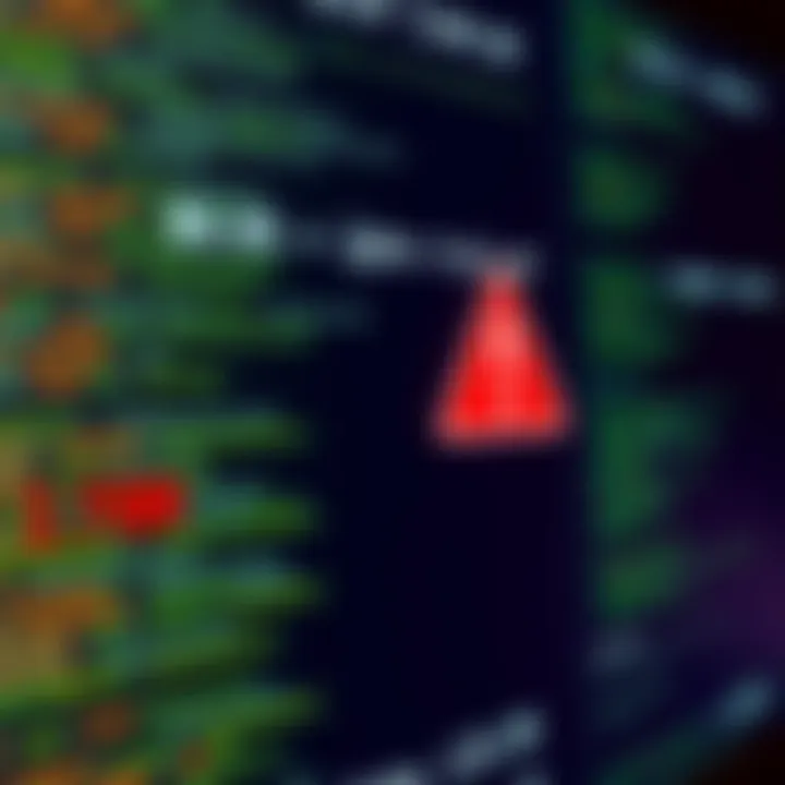 A visual representation of a computer screen displaying lines of code, with a large red warning icon indicating a bug. Financial figures and the logo of Coinbase Wrapped ETH are faintly visible in the...