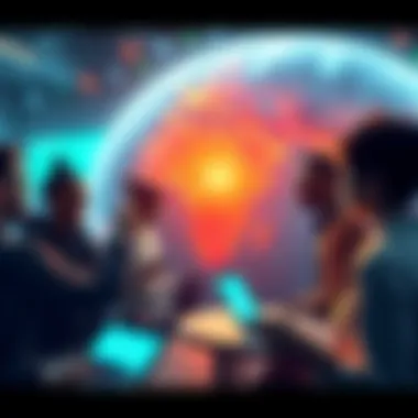 Social Interaction in Atlas Earth A digital representation of a community interacting in Atlas Earth with friend lists and comment feeds.