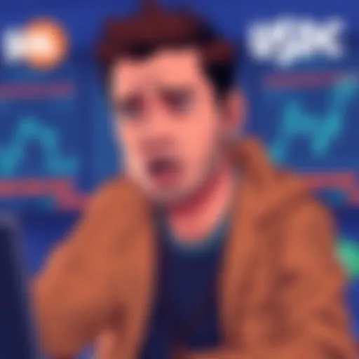 SOL to USDC Swap Illustration A graphic showing a person frustrated with large trades on a crypto exchange, emphasizing slippage during a transaction.