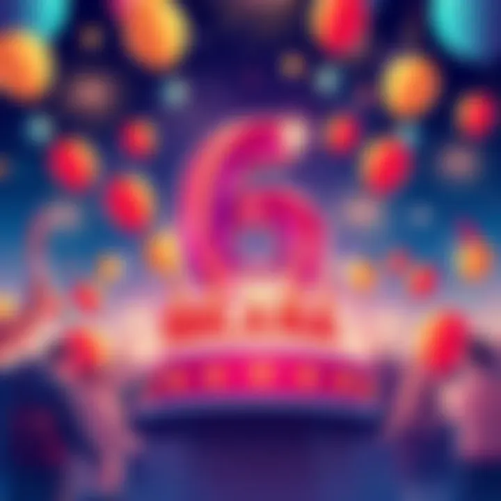 Colorful illustration showcasing Solana's 6th anniversary with balloons and fireworks, symbolizing innovation and community support.