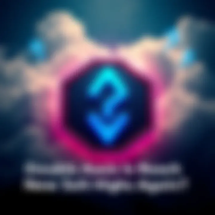 A visual representation of the Solana logo showing uncertainty about its market position against Ethereum, featuring a cloudy background and question marks