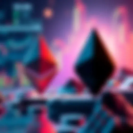 Visual representation of Solana competing against Ethereum with blockchain graphics and market trends in the background