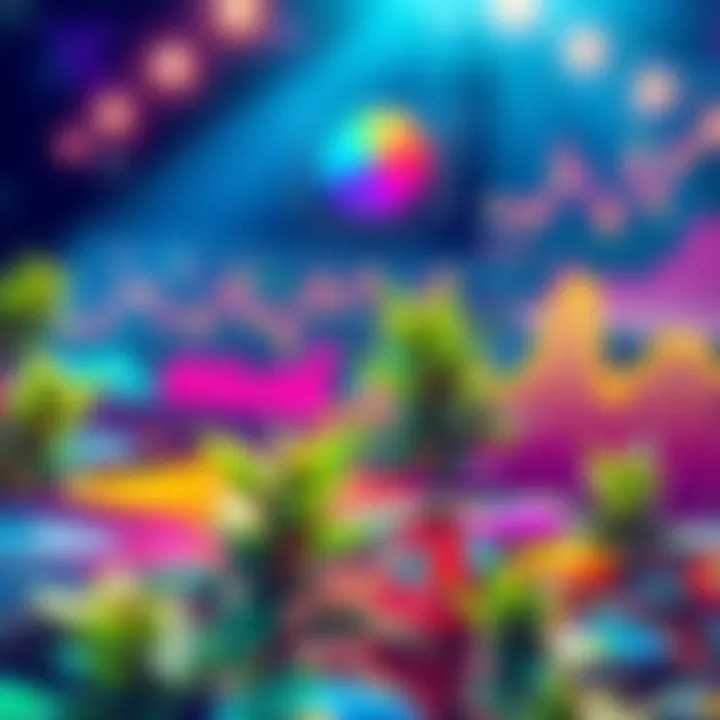 Illustration showcasing Solana staking with vibrant graphics and charts