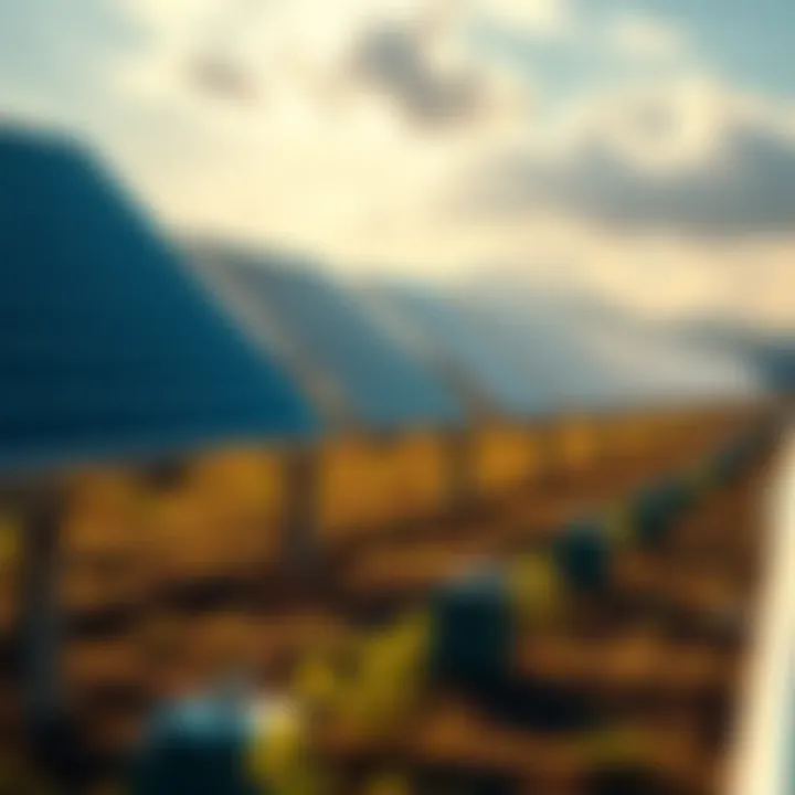 A well-organized mining farm utilizing solar panels to optimize energy usage and downclocking strategies during daylight hours.