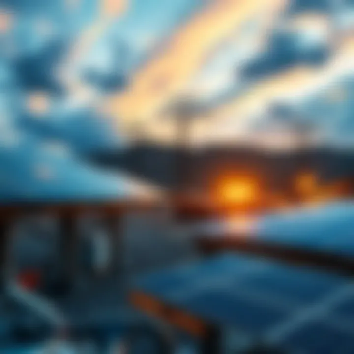 A mining operation with solar panels providing energy, showcasing a sustainable power setup for continuous mining activities.