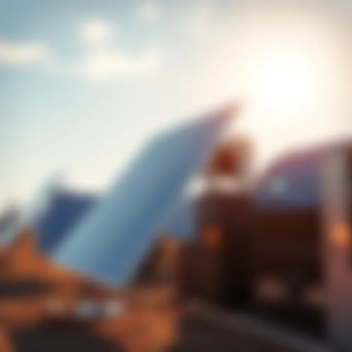 Solar Panels and Bitcoin Mining Equipment A futuristic view showcasing solar panels adjacent to Bitcoin mining rigs, under a bright sky