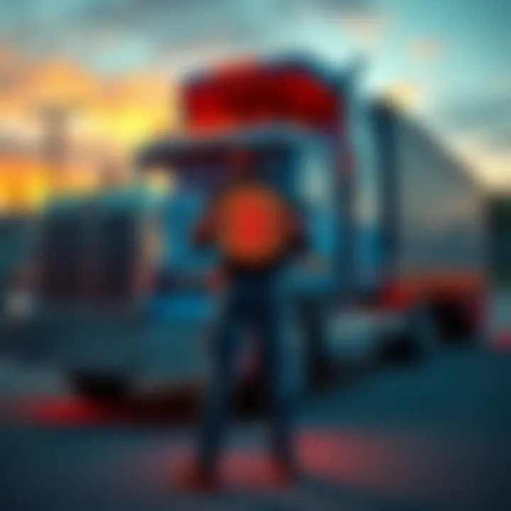 A person standing next to a sold truck, holding a Bitcoin symbol, showing their decision to invest in cryptocurrency instead of maintaining a vehicle.