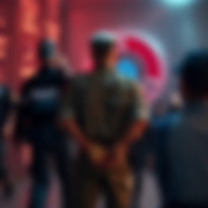 An Army soldier in handcuffs being led away by police, with a backdrop of a cryptocurrency exchange logo and a betting slip.