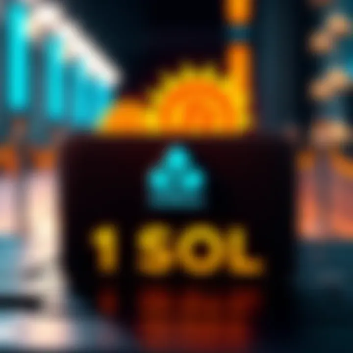 A graphic representation showing a wallet with a Solflare logo and a prominent '1 SOL' text indicating a staking requirement