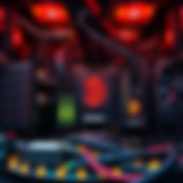 A detailed view of a custom-built Bitcoin mining rig showcasing powerful GPUs and intricate wiring, symbolizing the complexities of solo mining efforts.