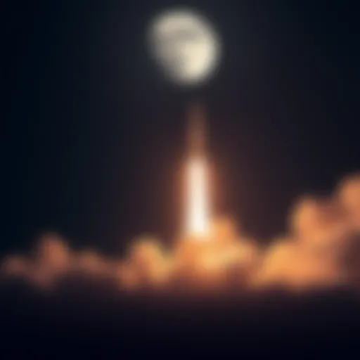 Spacecraft Launching to the Moon A spacecraft lifts off into the sky, marking the beginning of a lunar mission.