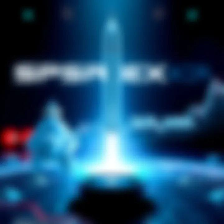 Representation of SpaceX stock symbol SPXC with Solana logo and stock market graphics