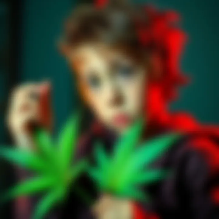 A young person holding a cannabis leaf, looking thoughtful with a concerned expression.