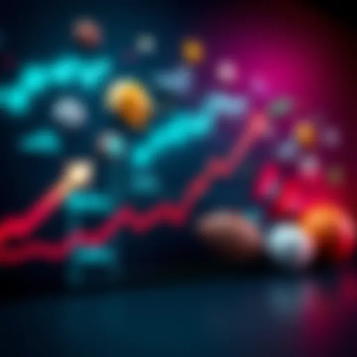 Sports Arbitrage Concept A graph showing market trends with arrows indicating non-directional strategies and sports icons in the background.