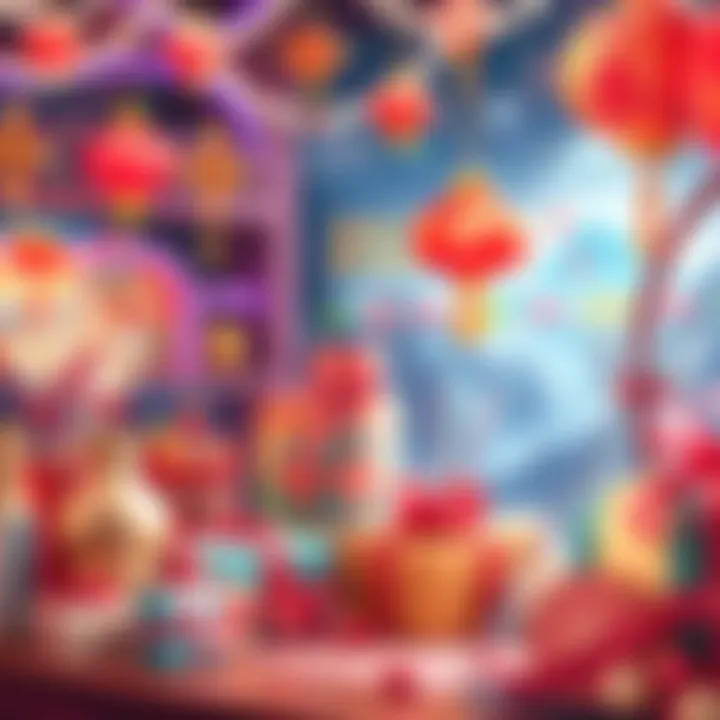 Colorful gifts and decorations for the Spring Festival celebration, showcasing festive items and a cheerful atmosphere.