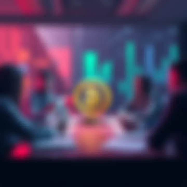 A group of banking representatives discussing a potential ban on stablecoin yields, with documents and digital currency symbols on the table.