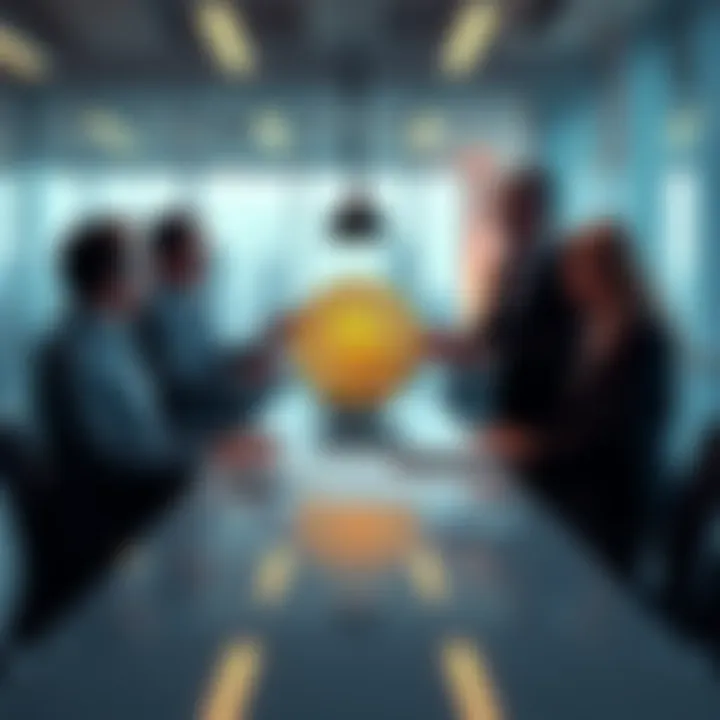 Executives discussing stablecoin strategies in a modern office setting