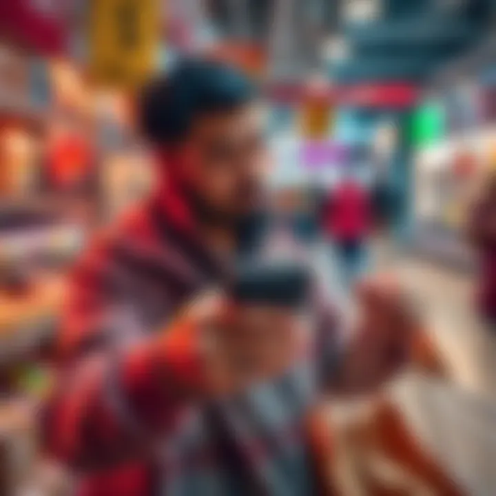 Living Off Stablecoins A person making everyday purchases with stablecoins, showing a digital wallet and shopping items.