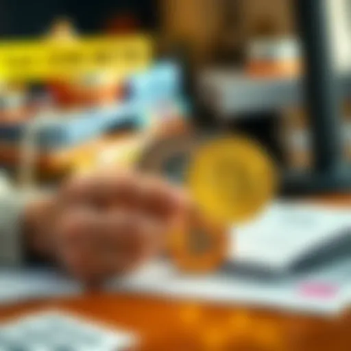 A person comparing stablecoins and Bitcoin for daily spending, with tax-related paperwork on the table.
