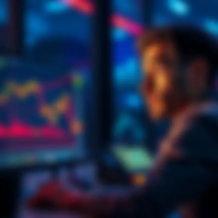 A person looking at a computer screen displaying market charts with a concerned expression, indicating hesitation about staking Cosmos ATOM.