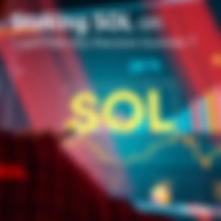 A graphic showing a person analyzing staking options for SOL on Solflare with charts and percentages in the background