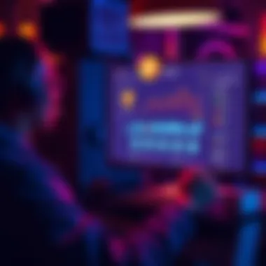 A person using a computer to stake Solana, showing graphs and tokens on the screen