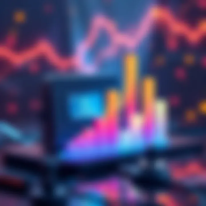 Illustration of a digital wallet with rising graphs representing staking rewards