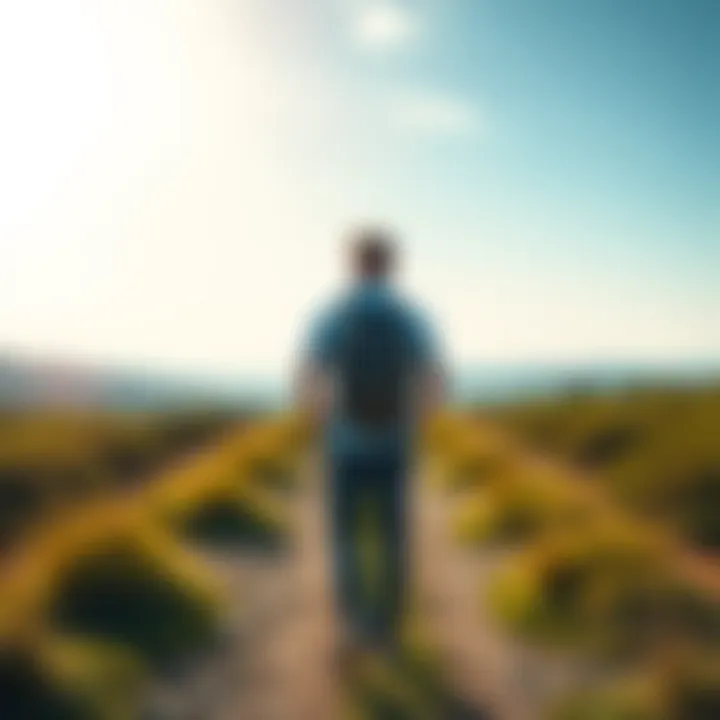 A person with a backpack looking ahead on a path, symbolizing the start of a new adventure.