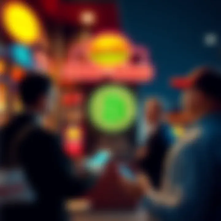A Steak n' Shake restaurant with a Bitcoin logo and customers using a digital wallet to pay for meals