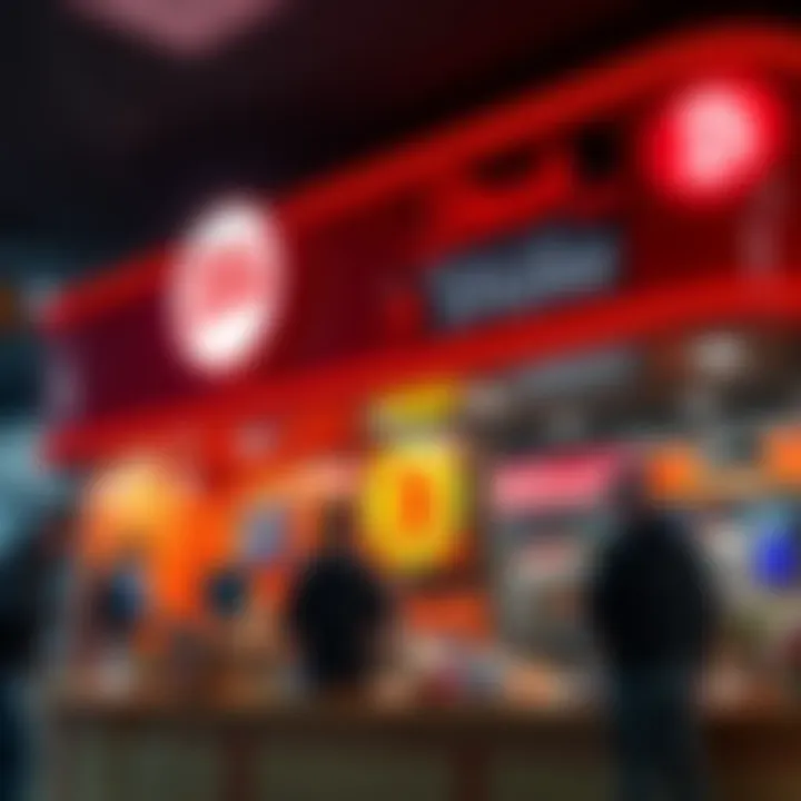 A Steak 'n Shake restaurant displaying a sign that reads 'Now Accepting Bitcoin'. Customers are seen ordering food at the counter with a Bitcoin logo in the background.