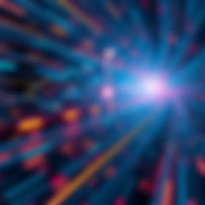 A visual representation of Stellar's fast transaction network with symbols of speed and low fees