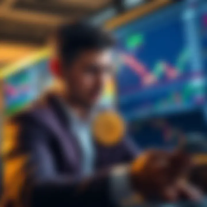 Investor looking worried while studying stock charts and Bitcoin performance