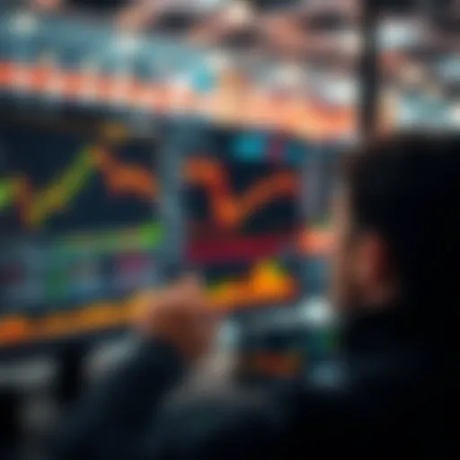 A person looking at stock market charts and graphs on a computer screen, considering insider trading practices