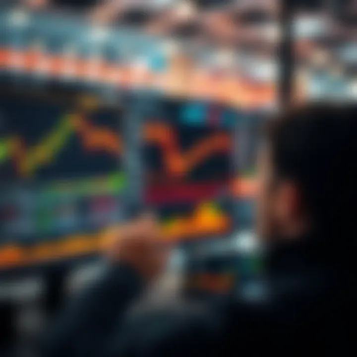 A person looking at stock market charts and graphs on a computer screen, considering insider trading practices