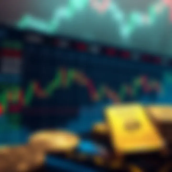 A graph showing a sharp decline in stock prices alongside images of cryptocurrencies and gold bars to illustrate the market downturn