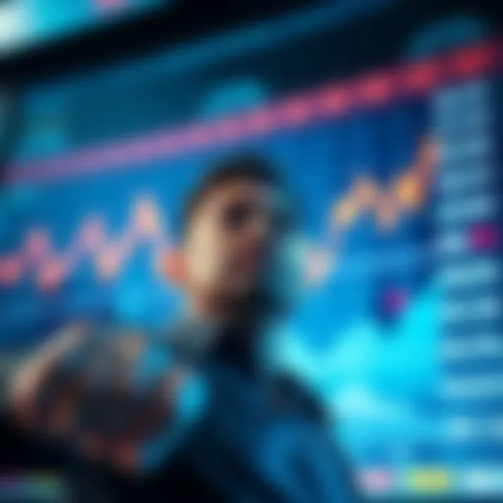 Stock Market Decline A worried man looking at a financial chart showing a sharp drop in stock prices, representing a big loss in investment.