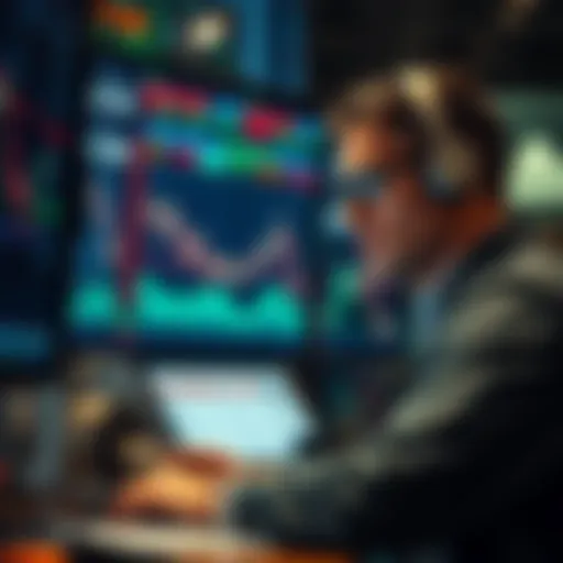 A trader looks at stock charts showing a decline, contemplating investment decisions