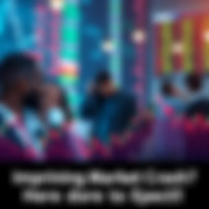 Graph showing downward trend in stock prices with worried investors in background