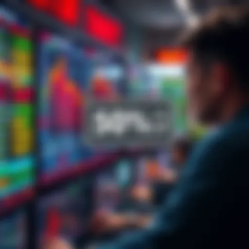 A person looking at stock prices on a computer screen with a '50% off' tag displayed, symbolizing investment opportunities during market lows.