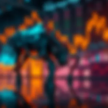 A bull symbol representing a rising stock market, with graphs and charts showing upward trends in the background