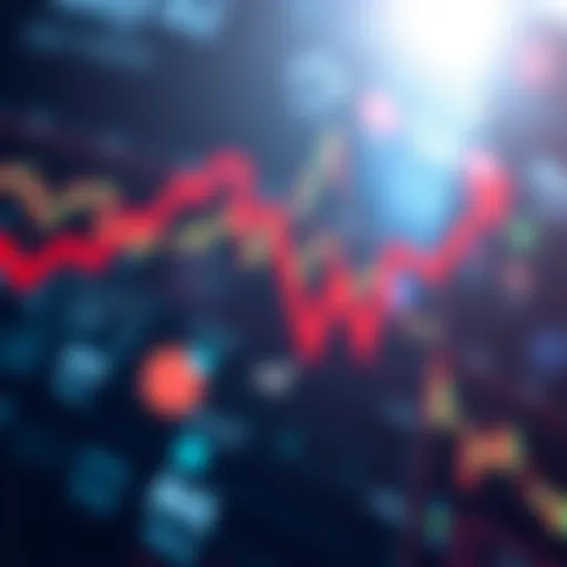 An illustration showing a declining stock market graph with arrows indicating shifts in investment strategies amid Middle East conflict.
