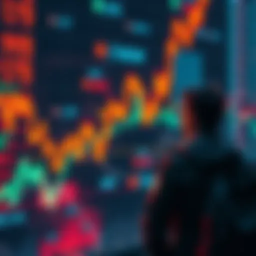 Stock Market Trends Graph showing fluctuating stock prices with a downward trend and worried investors observing the changes.