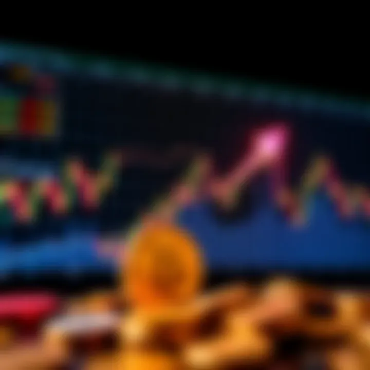 Stock Market Trends and Cryptocurrency A graph showing stock market trends alongside rising cryptocurrency values, with arrows indicating investor reactions.
