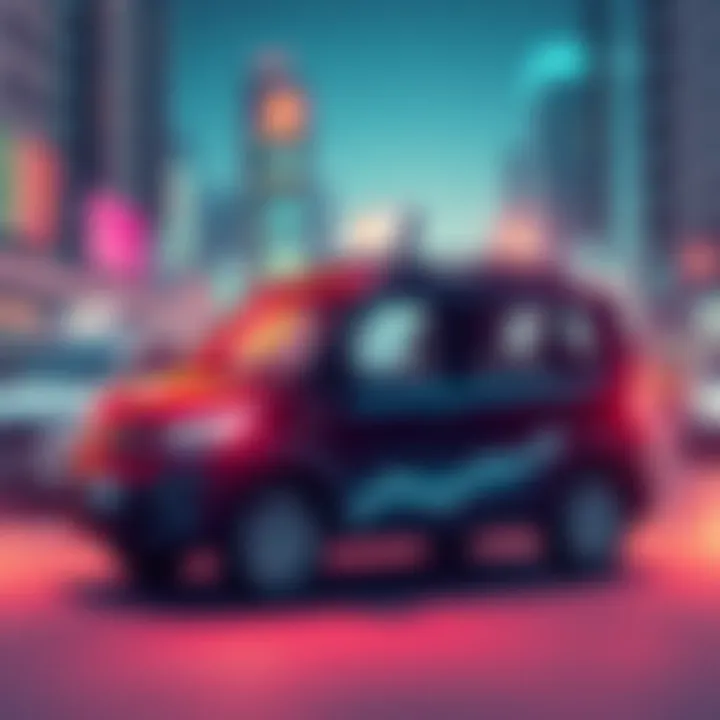 Illustration of stocks represented as ride-sharing cars with dollar signs, symbolizing investment opportunities