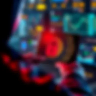 A graphic showing a person looking at a digital wallet with a broken lock symbol, representing stolen cryptocurrency and the quest for reimbursement.